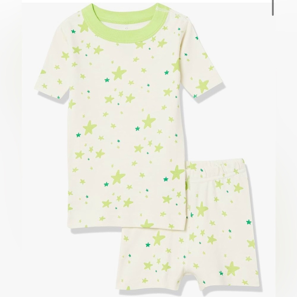 Moon & Back by Hanna Andersson- Kids’ 2 Piece Short PJ Set- Green Stars - Size:5